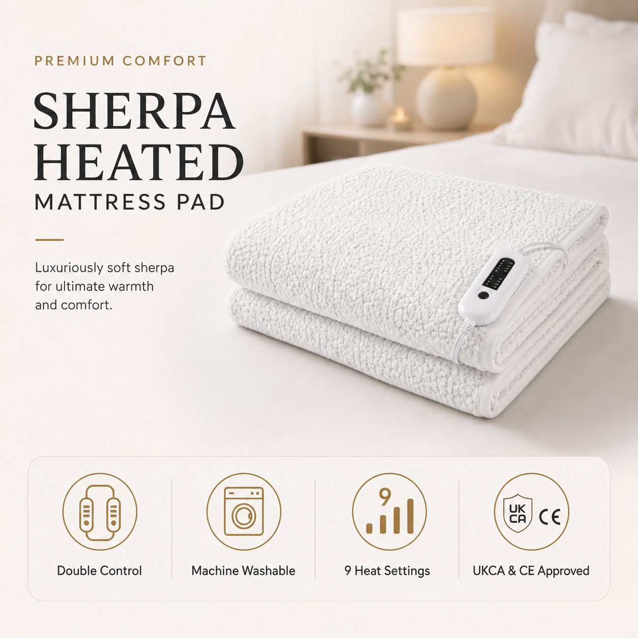 KiriHome sherpa heated mattress pad premium electric underblanket with dual controller
