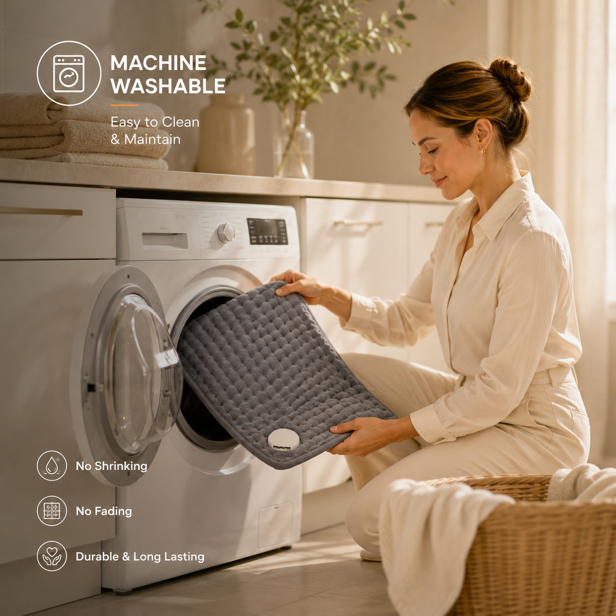 KiriHome heating pad machine washable removable cover easy care

